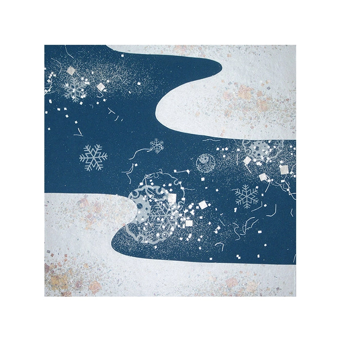 イタリア　ブルーネル社　銀細工のアート 金銀砂子細工 冬 雪輪 浅黄 アートパネル S/L | ギフトショップ Nihon