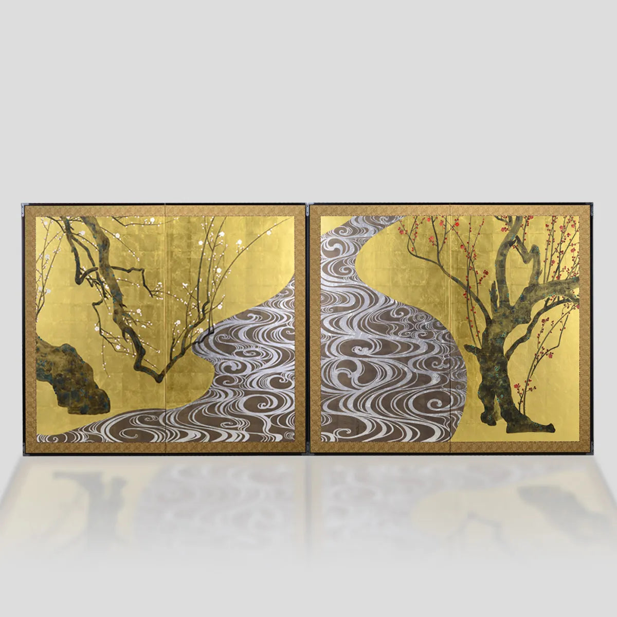 ◇金箔　屏風　梅図 受注生産】二曲一双屏風 紅白梅図 | ギフトショップ Nihon Miyabi 通販