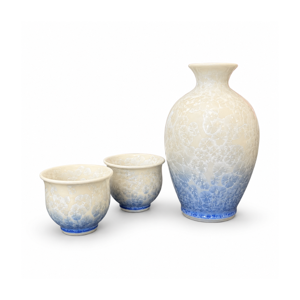 京焼 清水焼 お預け酒器セット 花結晶（白地青） | ギフトショップ