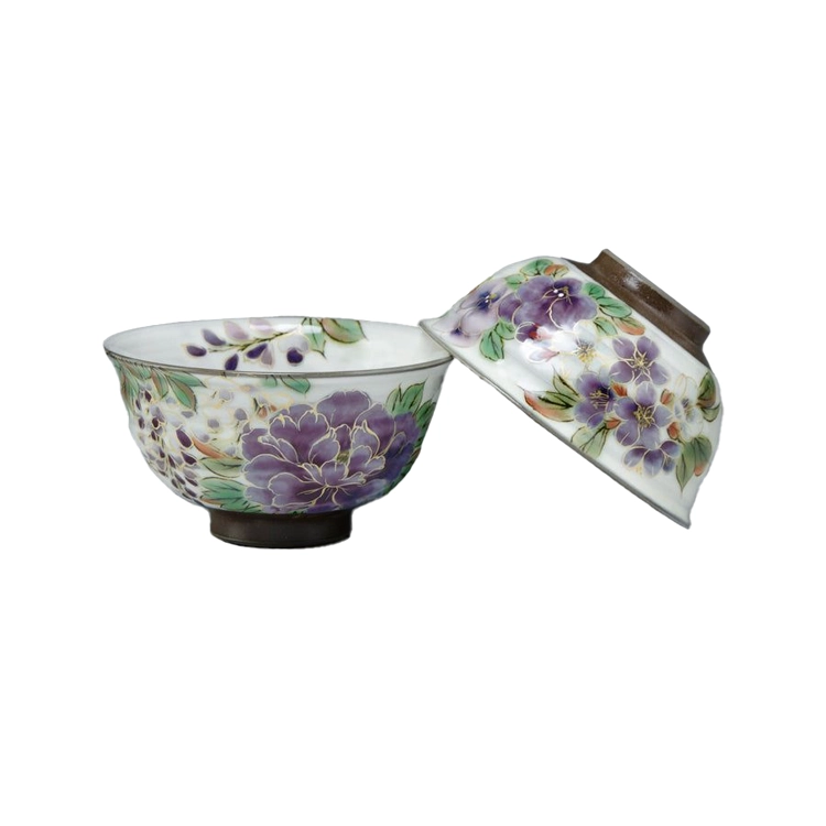 京焼 清水焼 白掛紫草花 夫婦茶碗 セット | ギフトショップ Nihon
