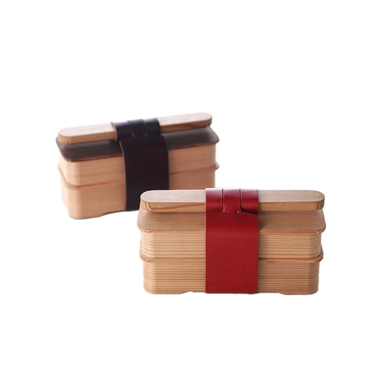 細長二段お弁当箱（大）革バンド 赤・茶 細長二段 お弁当箱 （大）革バンド / 箸セット | ギフトショップ Nihon