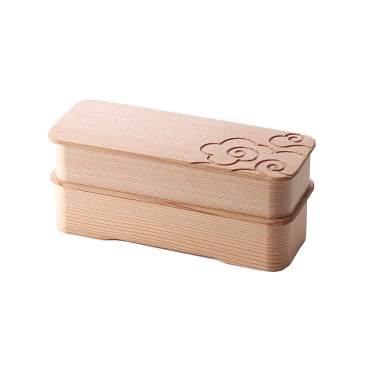 細長二段 お弁当箱 雲紋柄（白刻） | ギフトショップ Nihon Miyabi