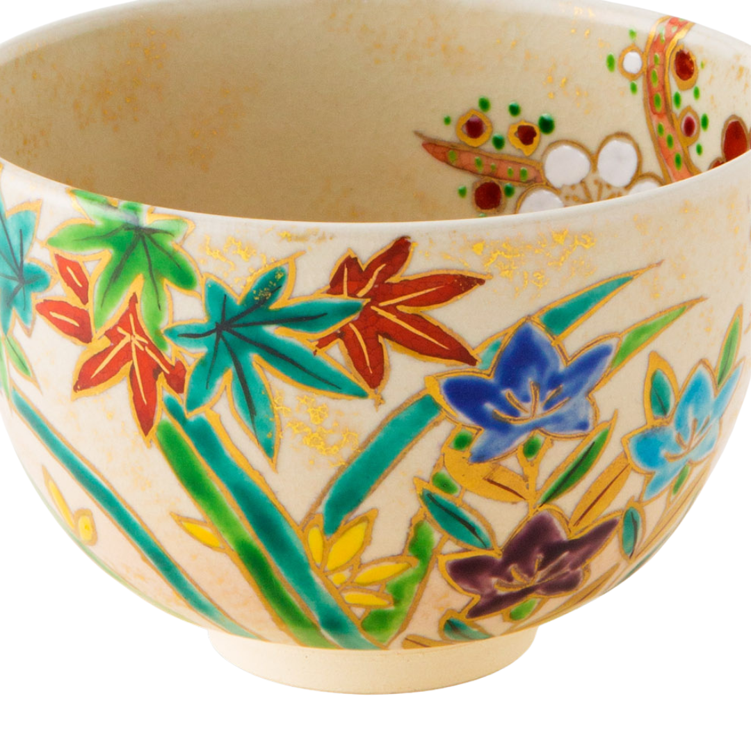 清水焼 京焼 抹茶碗 色絵四季彩花
