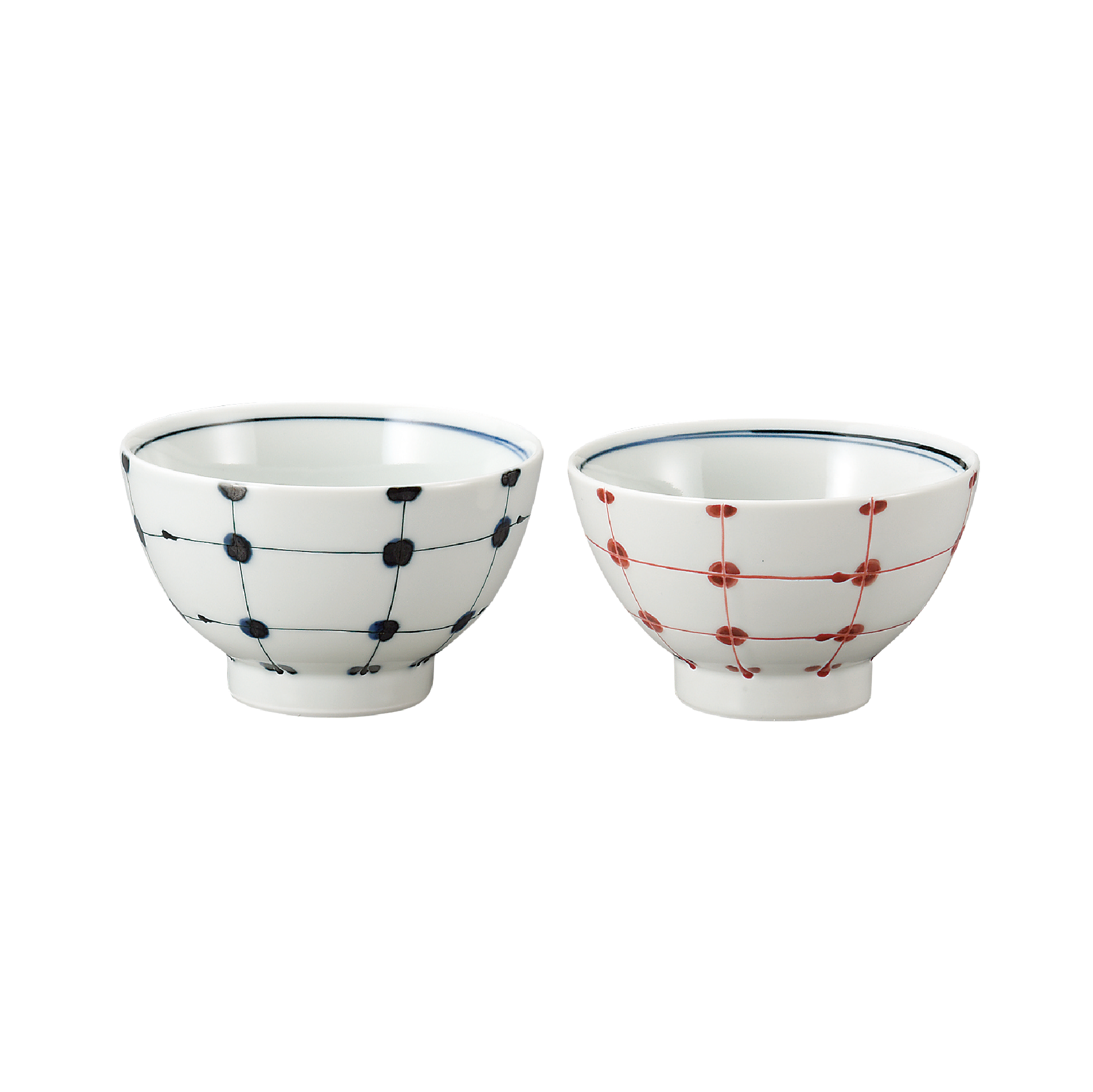 有田焼 点格子 夫婦茶碗 セット 青/赤 | ギフトショップ Nihon Miyabi