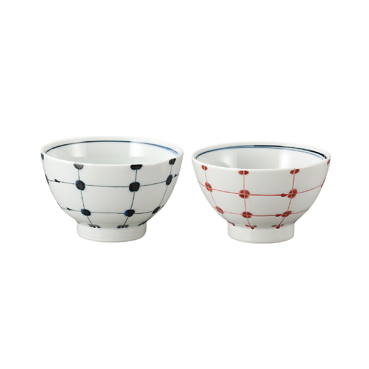 有田焼 彩花唐草（青・赤） 茶碗（ペア） 有田焼 点格子 夫婦茶碗