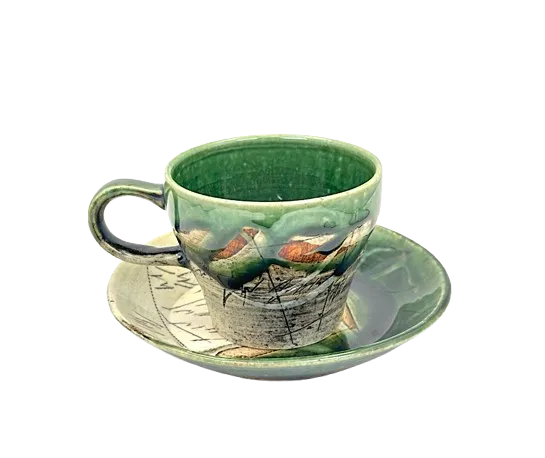 イムサエム　コーヒーカップ　線刻紋　大きいサイズ　使用品　美品 美濃焼 線刻 コーヒーカップ＆ソーサーセット | ギフトショップ Nihon