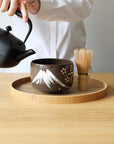 波佐見焼 絵付け抹茶碗 凛然 さくら富士・月うさぎ