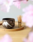 波佐見焼 絵付け抹茶碗 凛然 さくら富士・月うさぎ