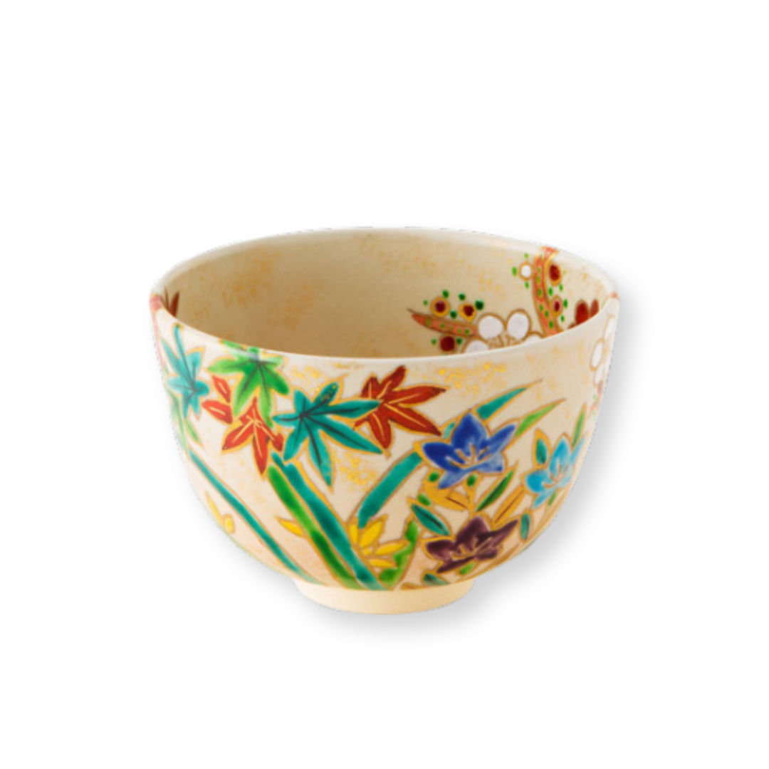 清水焼 京焼 抹茶碗 色絵四季彩花