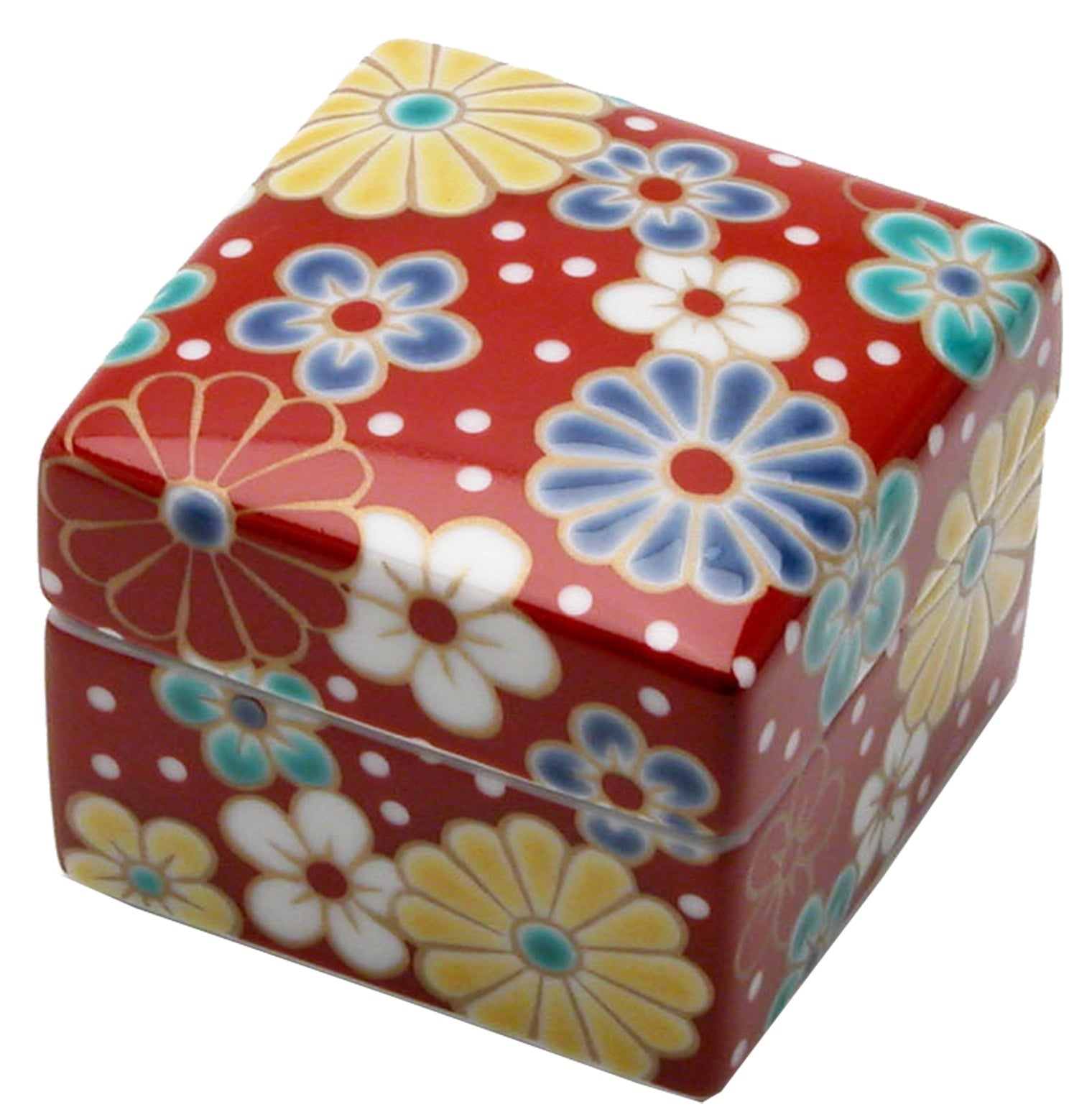 【me/me】　陶匣　陶箱　国内作家 九谷焼 彩 色絵陶箱 梅菊文 6個セット | ギフトショップ Nihon Miyabi