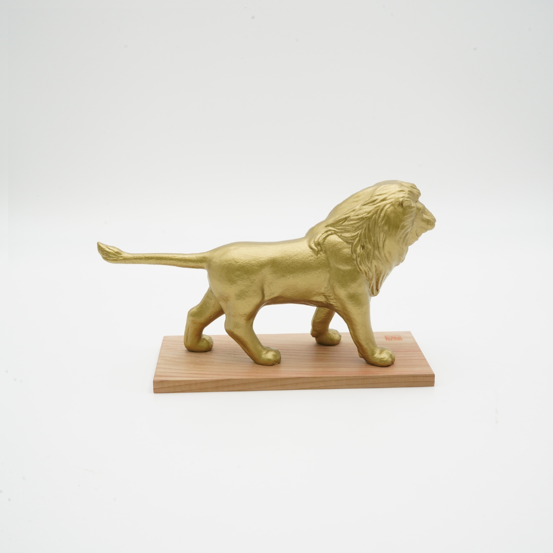 ライオン 置物 働物 銅器 書道具 文房具 装飾品 工芸品 美術品 高岡銅器 OMOSHI Bookend Section「ライオン」 | ギフトショップ Nihon