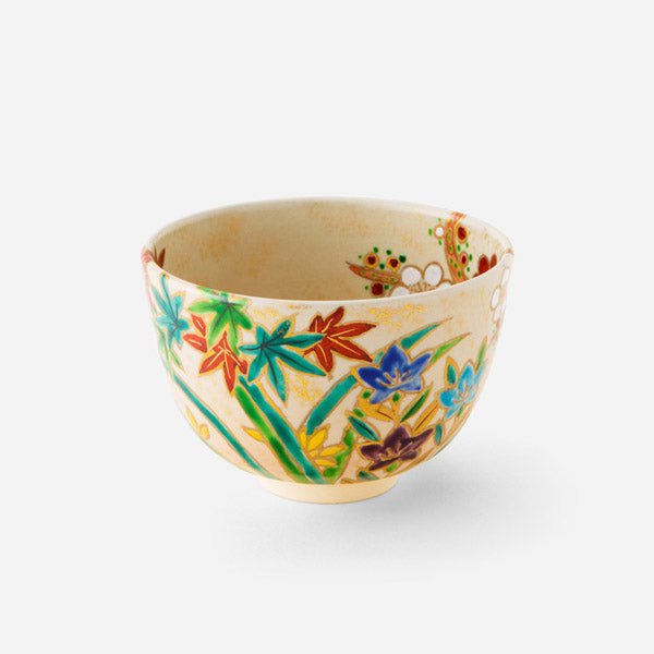 清水焼 京焼 抹茶碗 色絵四季彩花