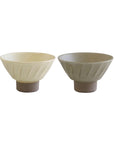 波佐見焼 ねじり 夫婦茶碗 アイボリー/よもぎ