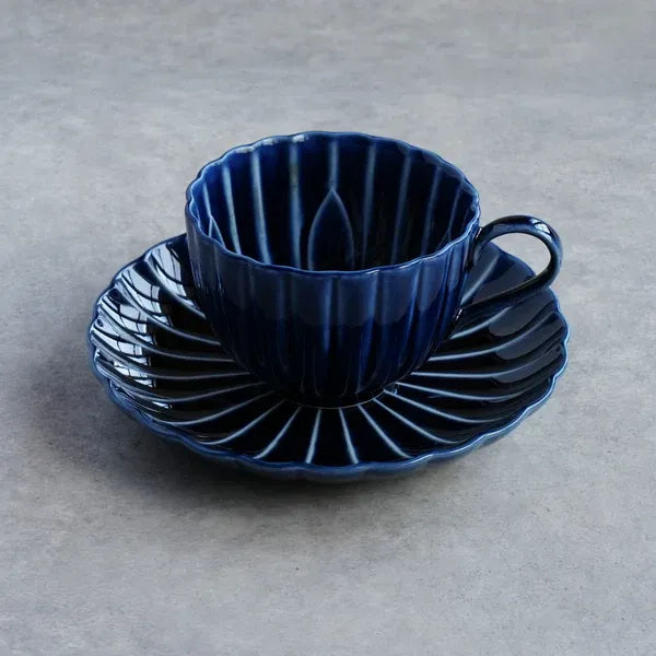 美濃焼 ぎやまん陶 コーヒーカップ＆ソーサーセット 茄子紺ブルー