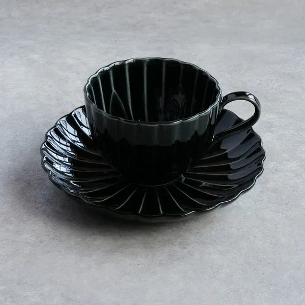 美濃焼 ぎやまん陶 コーヒーカップ＆ソーサーセット 墨ブラック