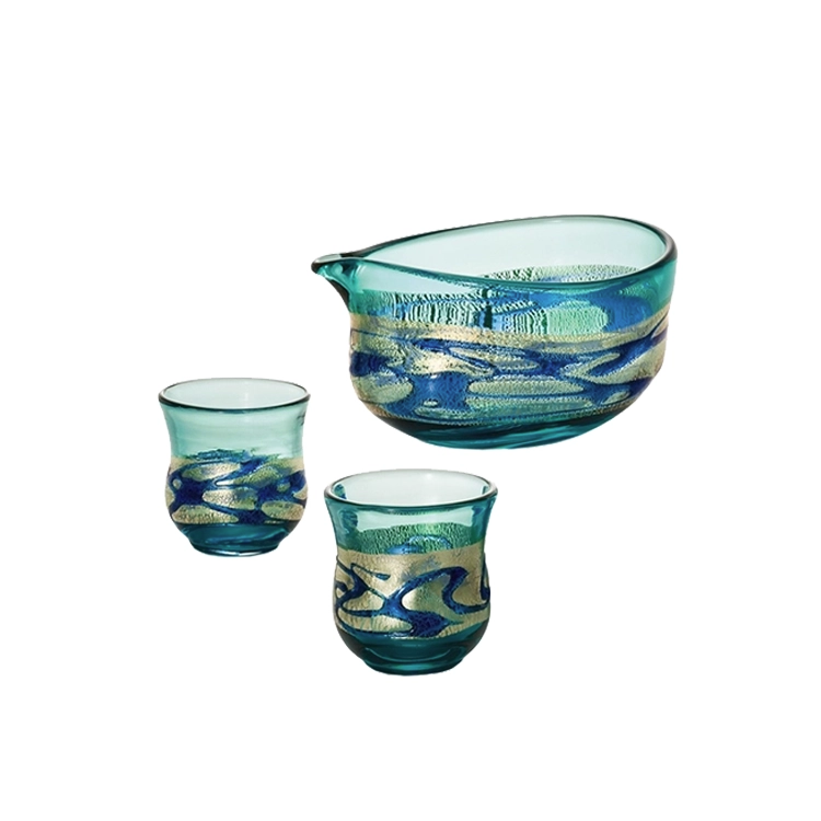 津軽びいどろ 金彩碧瑠璃 酒器セット – Nihon Miyabi