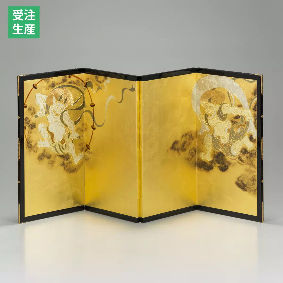 箔一　四曲小屏風　風神雷神図 受注生産】四曲小屏風 風神雷神図 | ギフトショップ Nihon Miyabi 通販