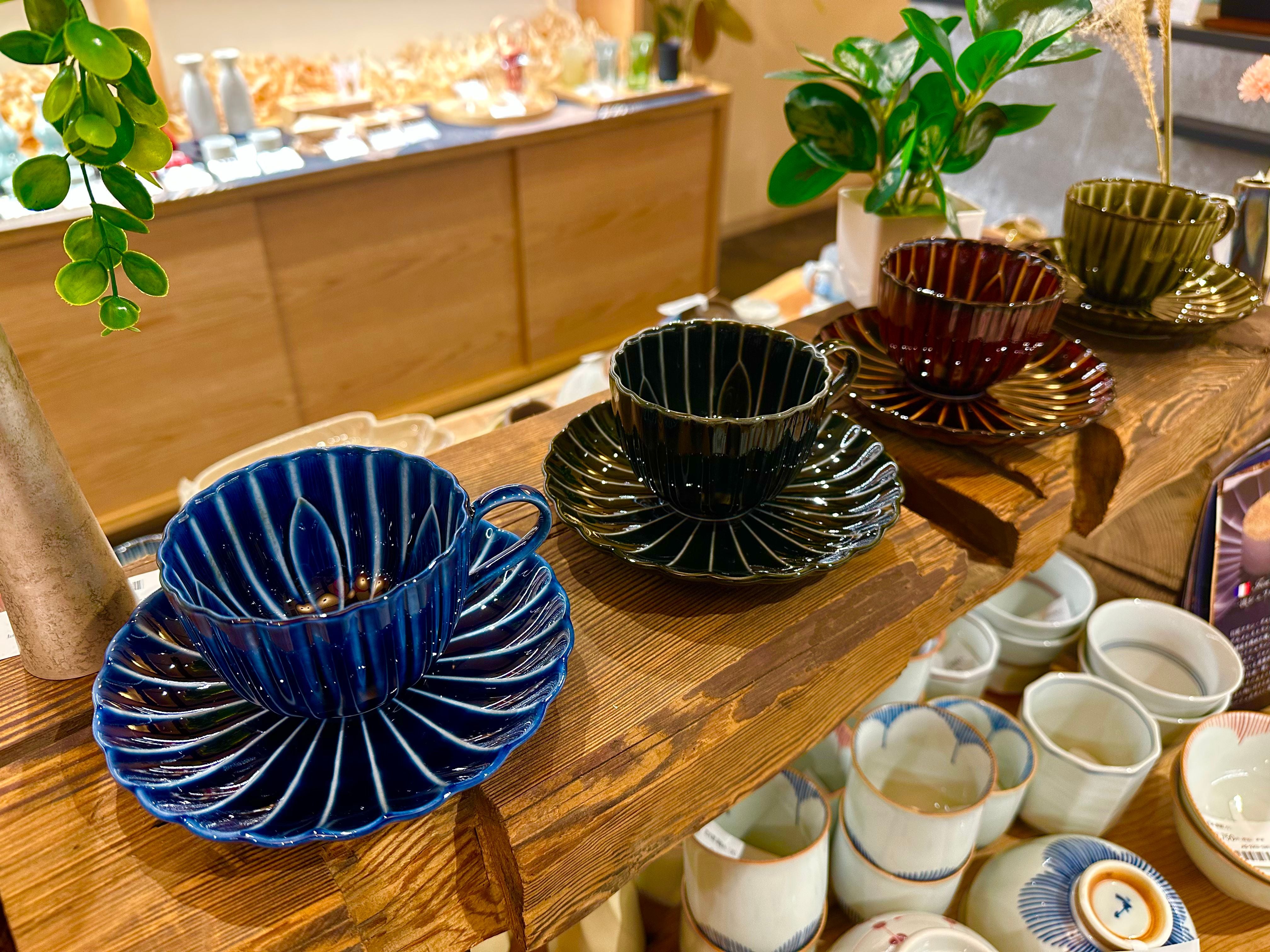 美濃焼 ぎやまん陶 コーヒーカップ＆ソーサーセット 茄子紺ブルー