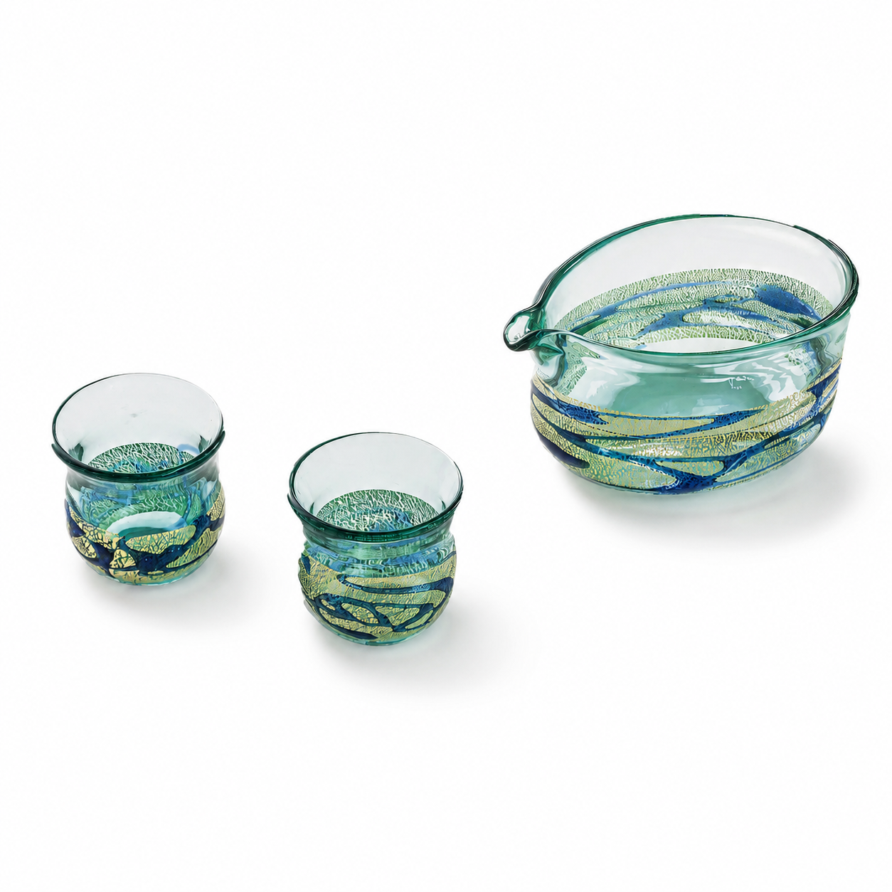 津軽びいどろ 金彩碧瑠璃 酒器セット – Nihon Miyabi