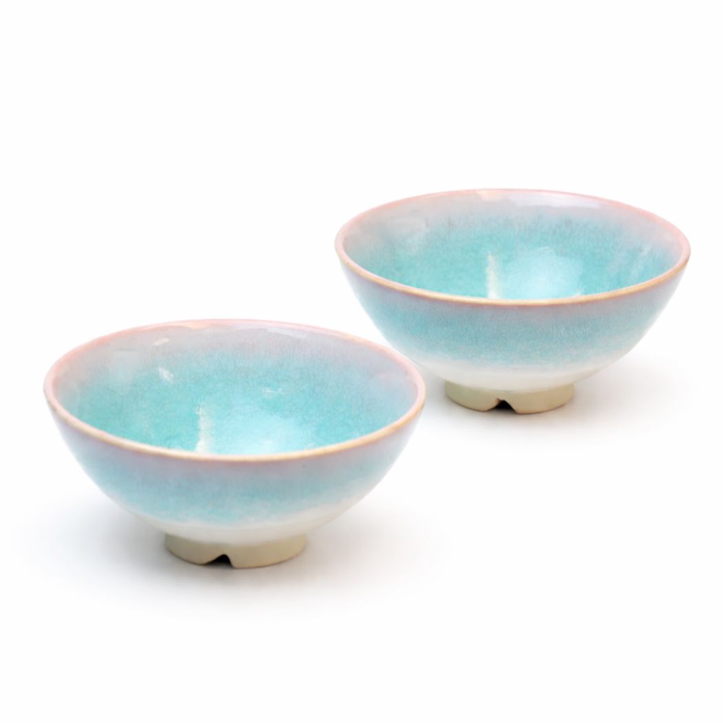 萩焼 お祝い夫婦茶碗セット（ミント&ピンク） 木箱付き | ギフト