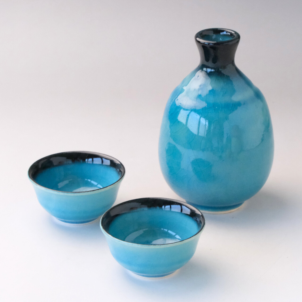 【極美品】美濃焼 花瓶 ターコイズブルー グラデーション 共箱付き 伝統工芸 美濃焼 トルコ貫入酒器揃 | ギフトショップ Nihon Miyabi 通販サイト