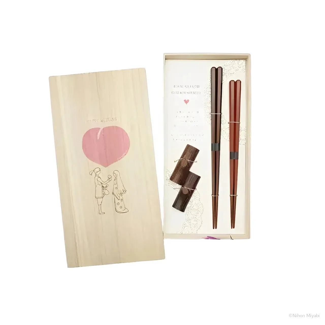 HAPPY WEDDING 桃太郎（八景・切り株箸置き）夫婦箸 桐箱入り 兵左衛門