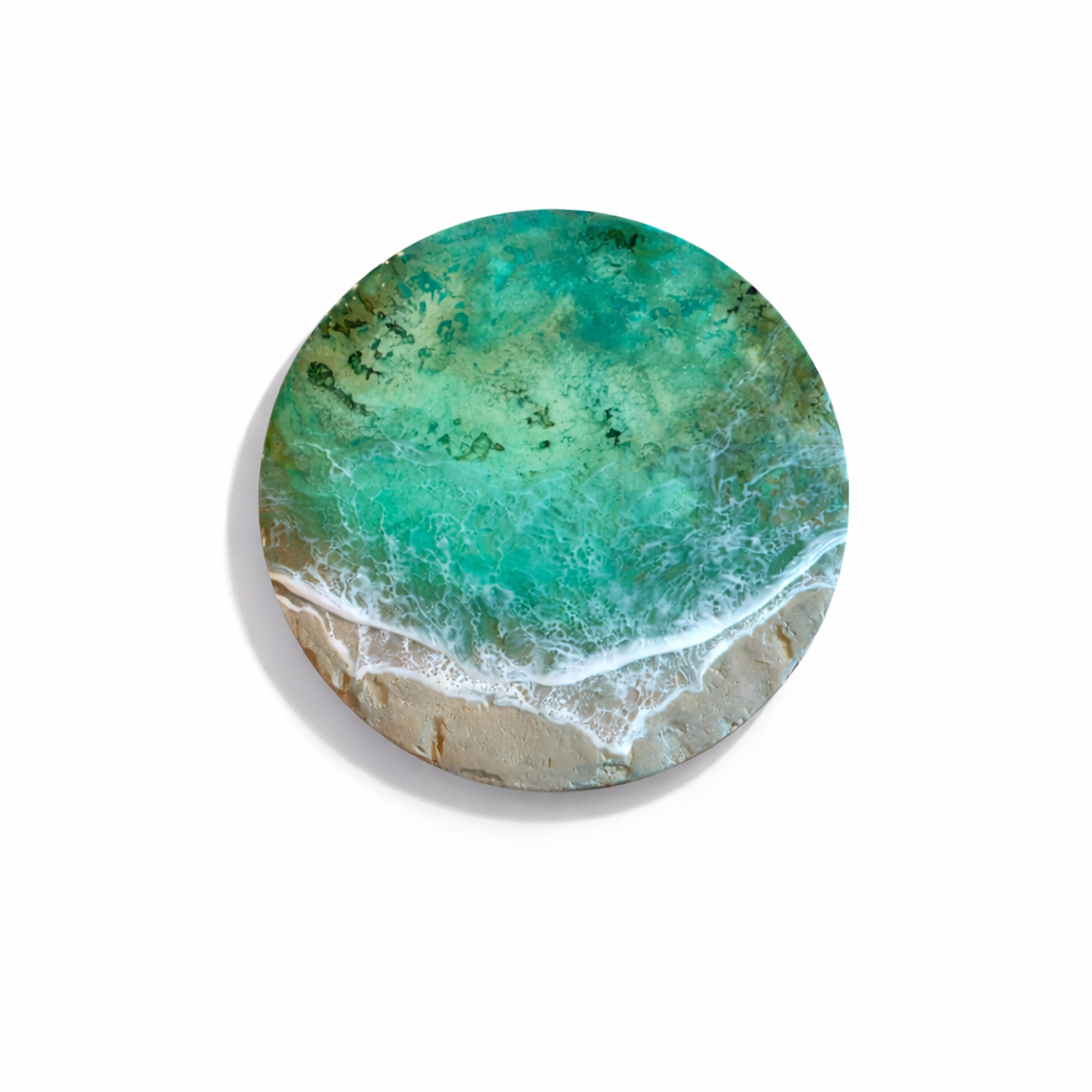 沖縄の海を閉じ込めた、沖縄ブルーの波紋レジンアートパネル｜モダン