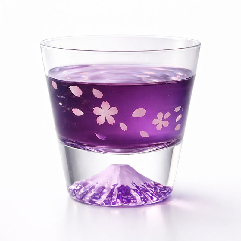 冷感 桜舞富士山 ロックグラス 江戸硝子