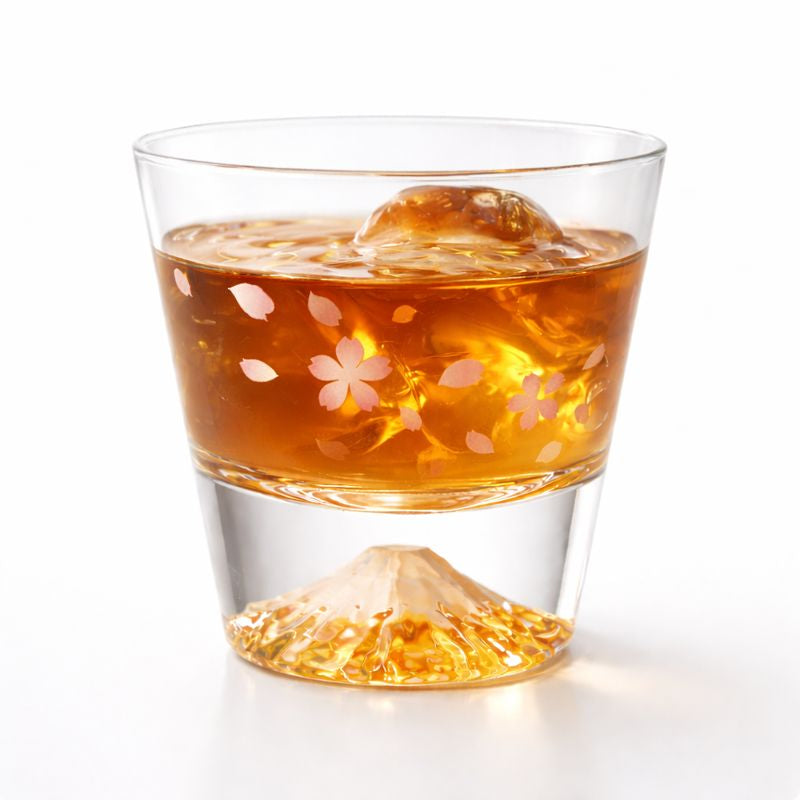 冷感 桜舞富士山 ロックグラス 江戸硝子