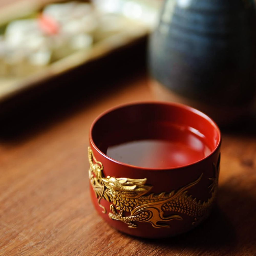 琉球漆器 堆錦 龍ぐい呑み