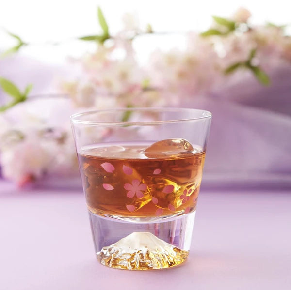 冷感 桜舞富士山 ロックグラス 江戸硝子