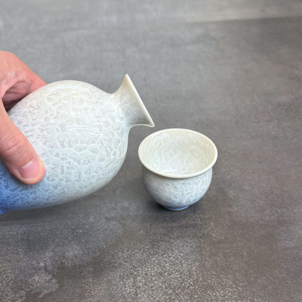 京焼 清水焼 お預け酒器セット 花結晶（白地青）