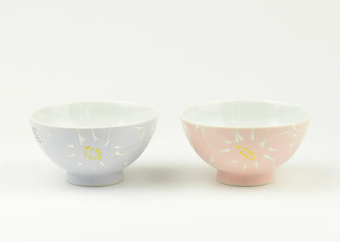 波佐見焼 一珍花霞 夫婦茶碗 ピンク/ライラック