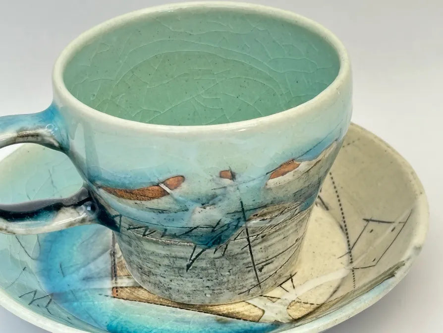 美濃焼  線刻 コーヒーカップ＆ソーサーセット