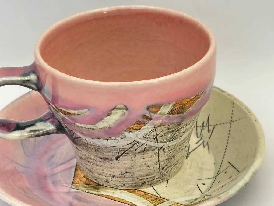 美濃焼  線刻 コーヒーカップ＆ソーサーセット