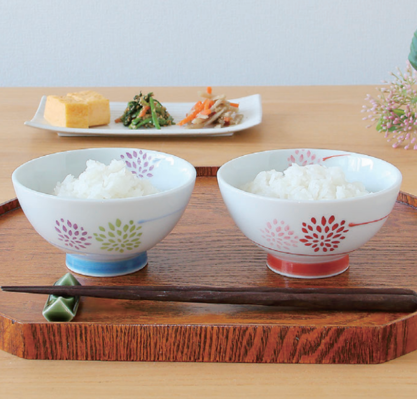 波佐見焼 夫婦茶碗　菊ぽんぽん 飯碗