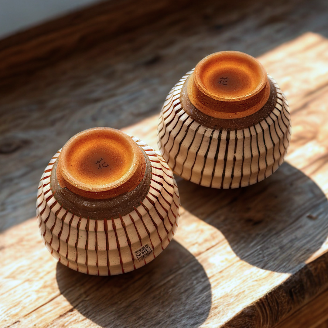 波佐見焼 化粧十草 夫婦茶碗 赤/青