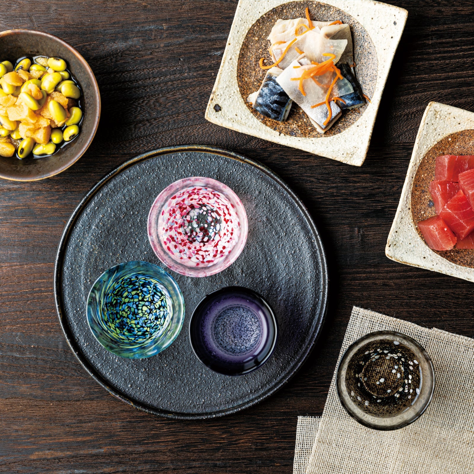 津軽びいどろ あおもりの肴 おちょこ4点セット