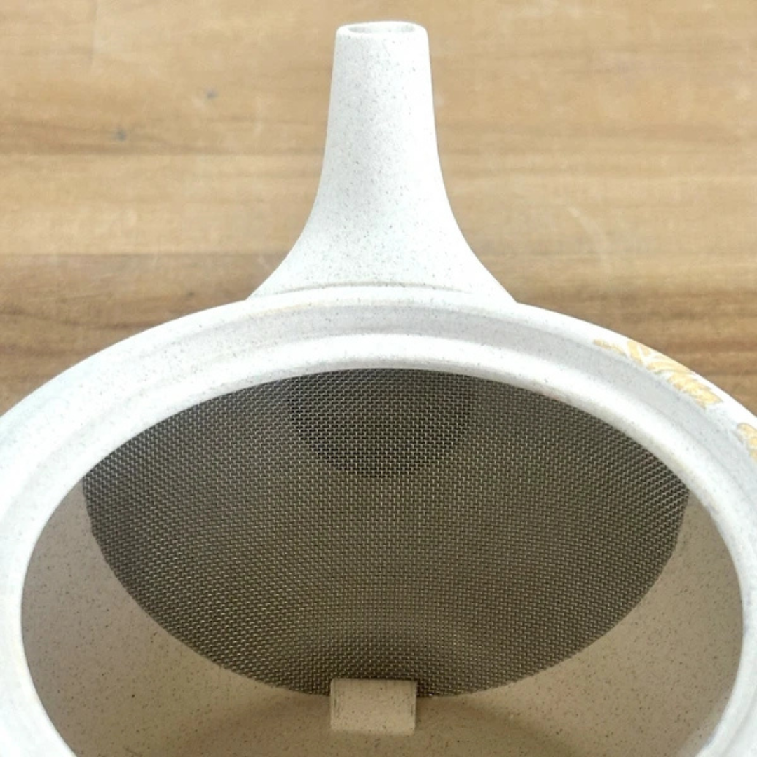 常滑焼×九谷焼  急須 白泥丸形金タタキすみれ柄 晶窯