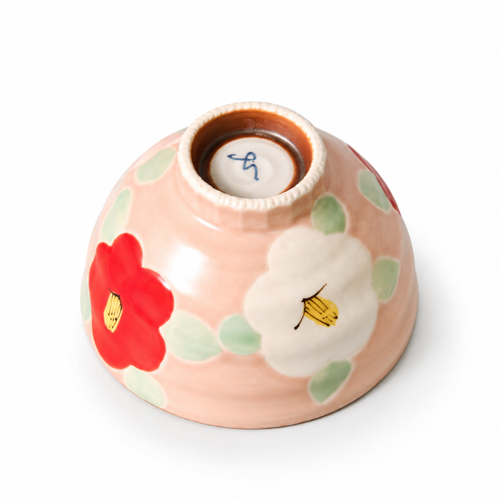 波佐見焼 椿しのぎ夫婦茶碗 瑠璃 / 桃