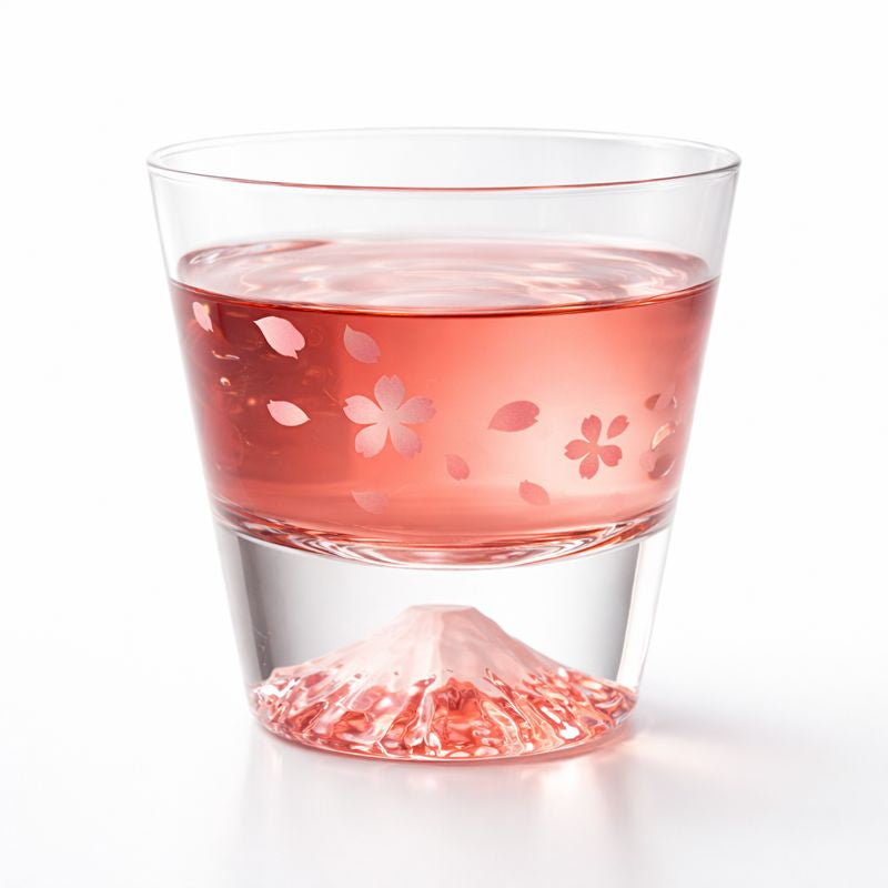 冷感 桜舞富士山 ロックグラス 江戸硝子