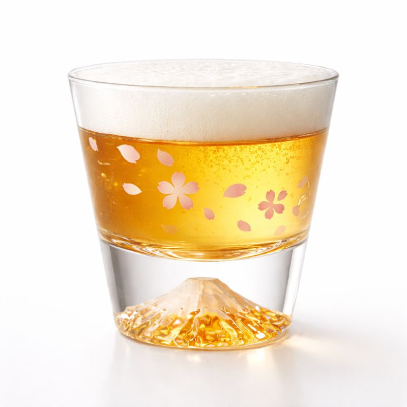 冷感 桜舞富士山 ロックグラス 江戸硝子