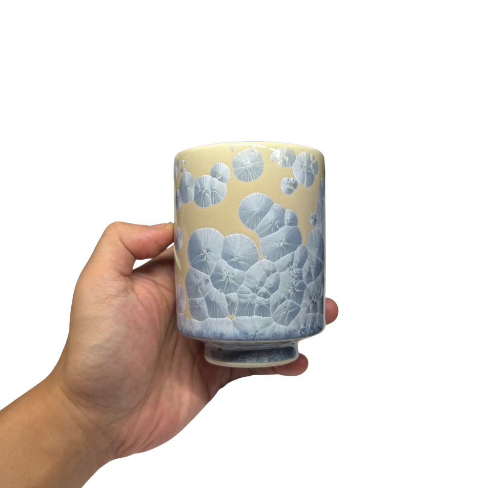 京焼 清水焼 花結晶 湯呑みセット 青墨/銀藤
