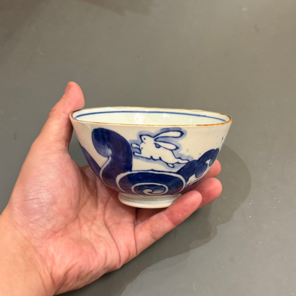 有田焼 染付夫婦茶碗 流水花 / 波うさぎ
