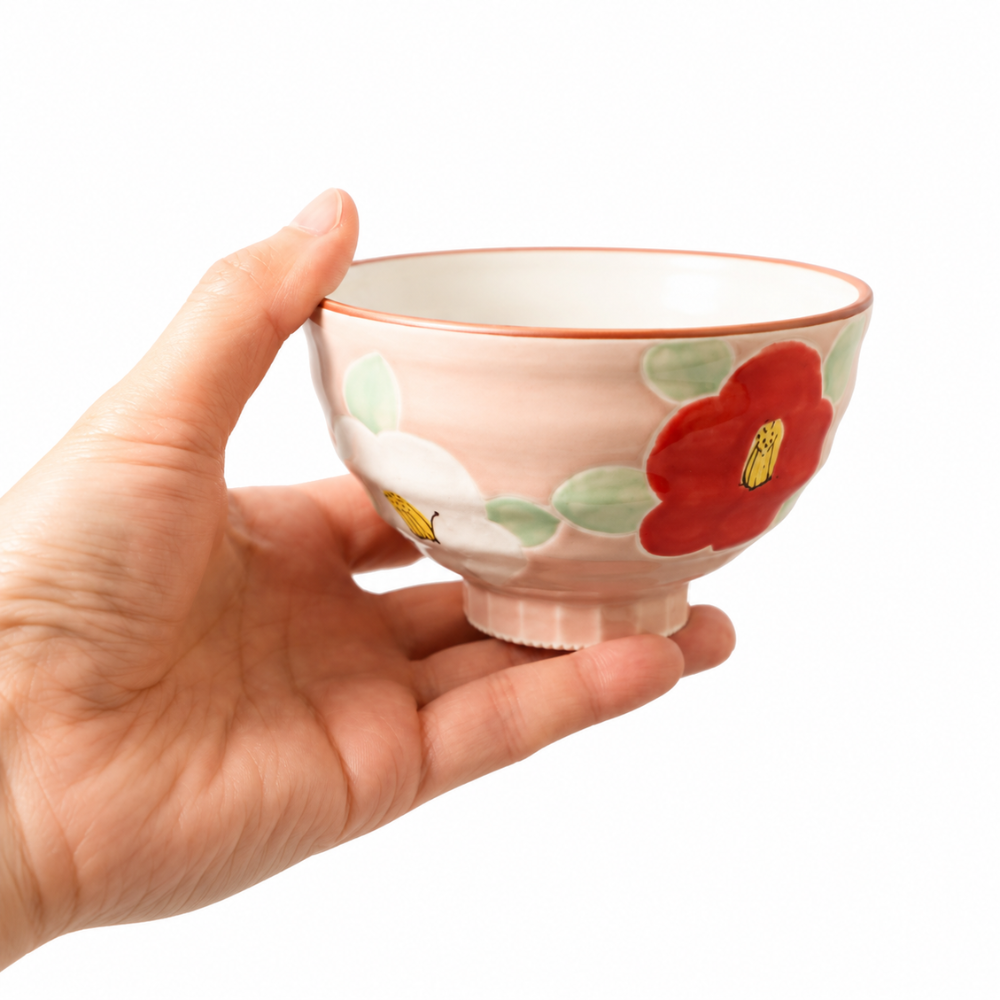 波佐見焼 椿しのぎ夫婦茶碗 瑠璃 / 桃