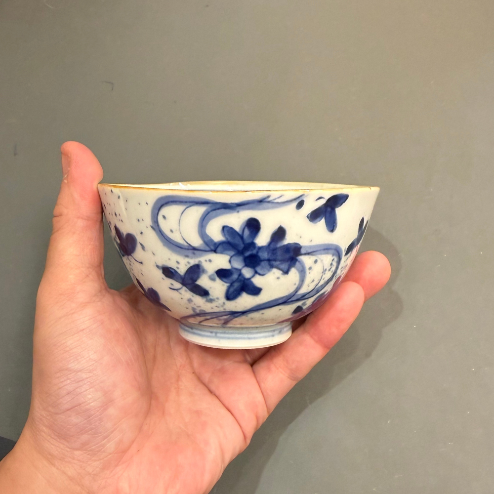 有田焼 染付夫婦茶碗 流水花 / 波うさぎ