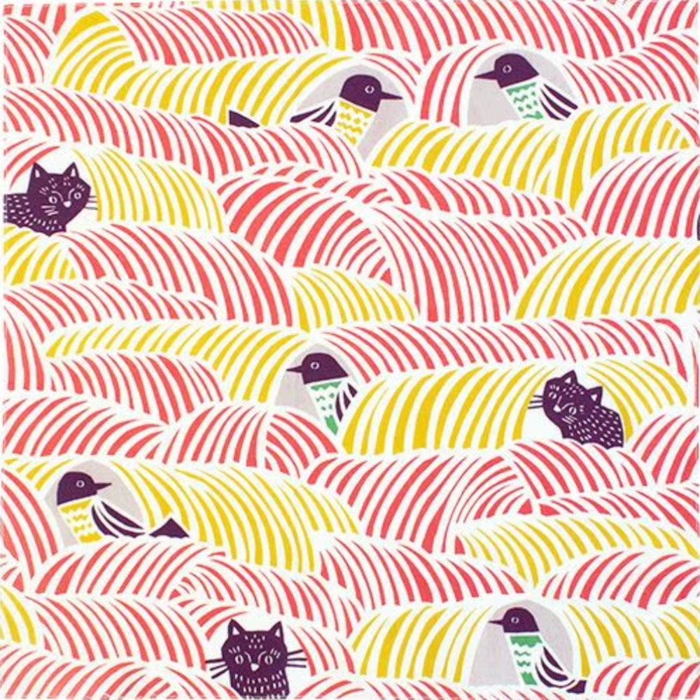 【オプション】風呂敷  kata kataむすび ねこととり ピンク