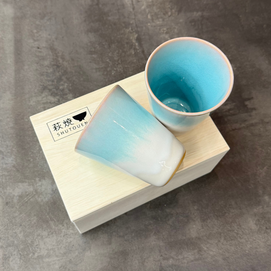 萩焼 お祝いペアカップ（ミント&amp;ピンク）