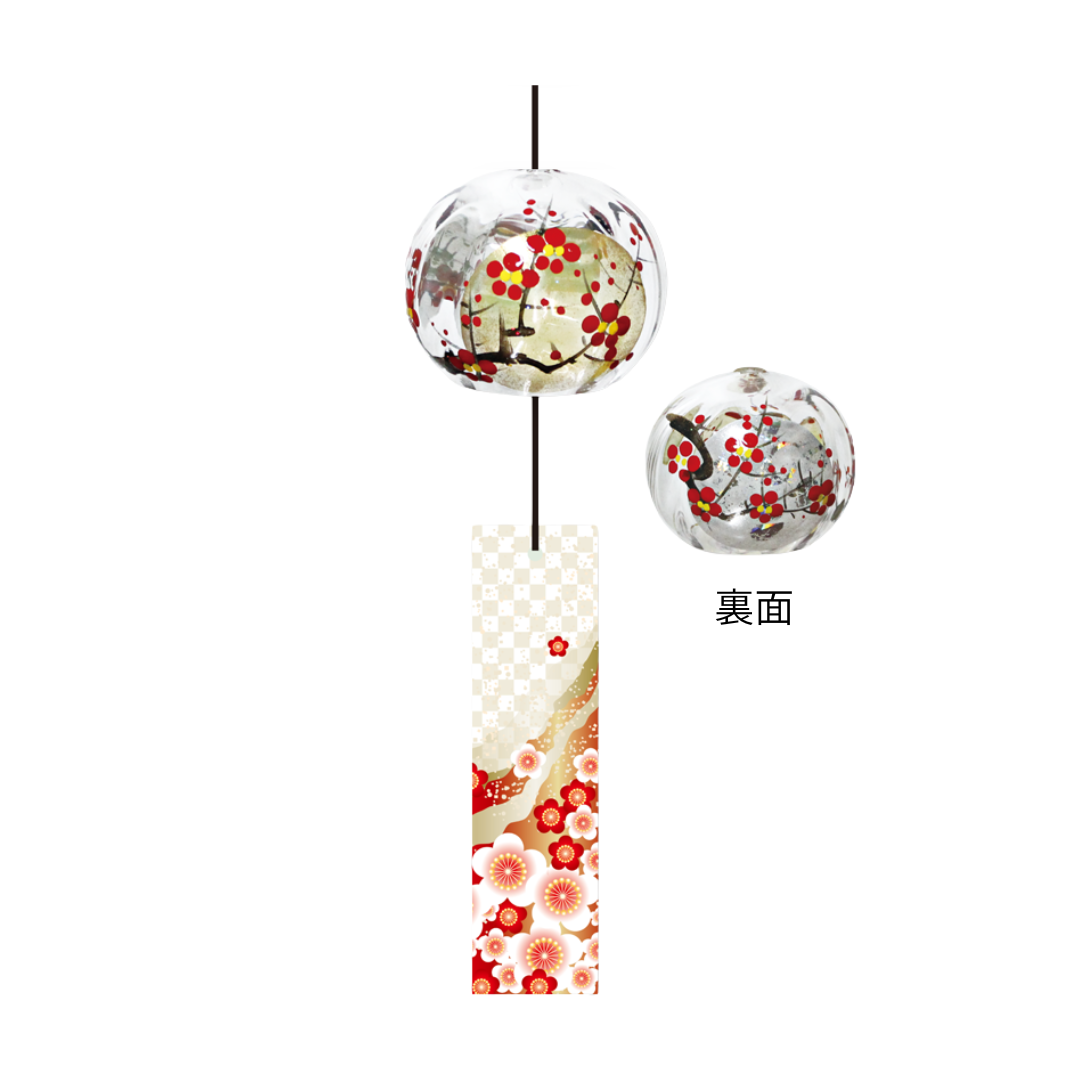 会津・喜多方 手描き蒔絵風鈴　金銀梅/桜富士