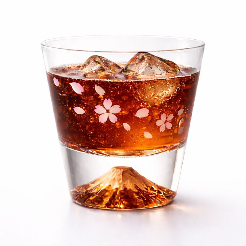 冷感 桜舞富士山 ロックグラス 江戸硝子